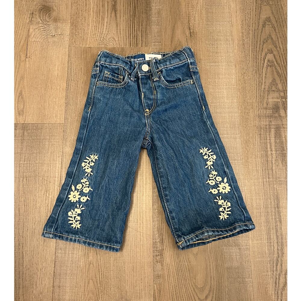 Infant Floral Embroidered Jeans Wide Leg Denim